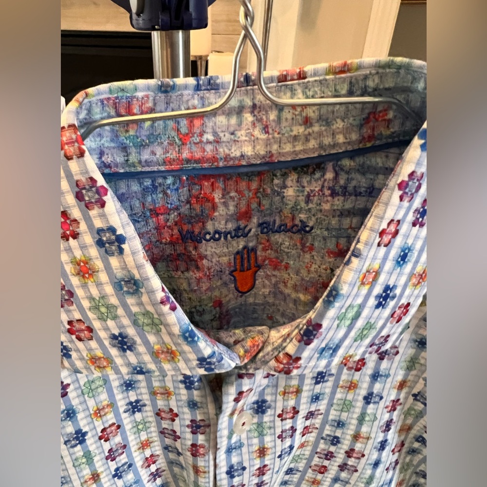 Visconti Luchiano Black Medium Dress Shirt Long Sleeve Plaid Spatter Button Up